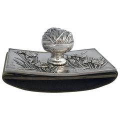 Antique Japanese Export Silver Blotter with Iris Detail in the Art Nouveau Style