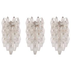 Set of Three Early Venini Polyhedral Glass Wall Lights by Carlo Scarpa Poliedri