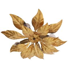 One of Seven Leaf Flush Mount or Wall Lamps Gold Leaf Plated