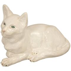 French Pottery Cat Sculpture from Normandy