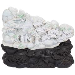 Chinese Carved 'Scholar's Mountain' in White Jadeite
