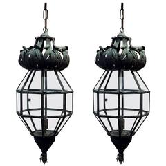Elegant Pair of Large Architectural Pendant Lanterns