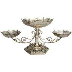 Art Nouveau English Sterling Silver Centerpiece with Scalloped Pierced Detail