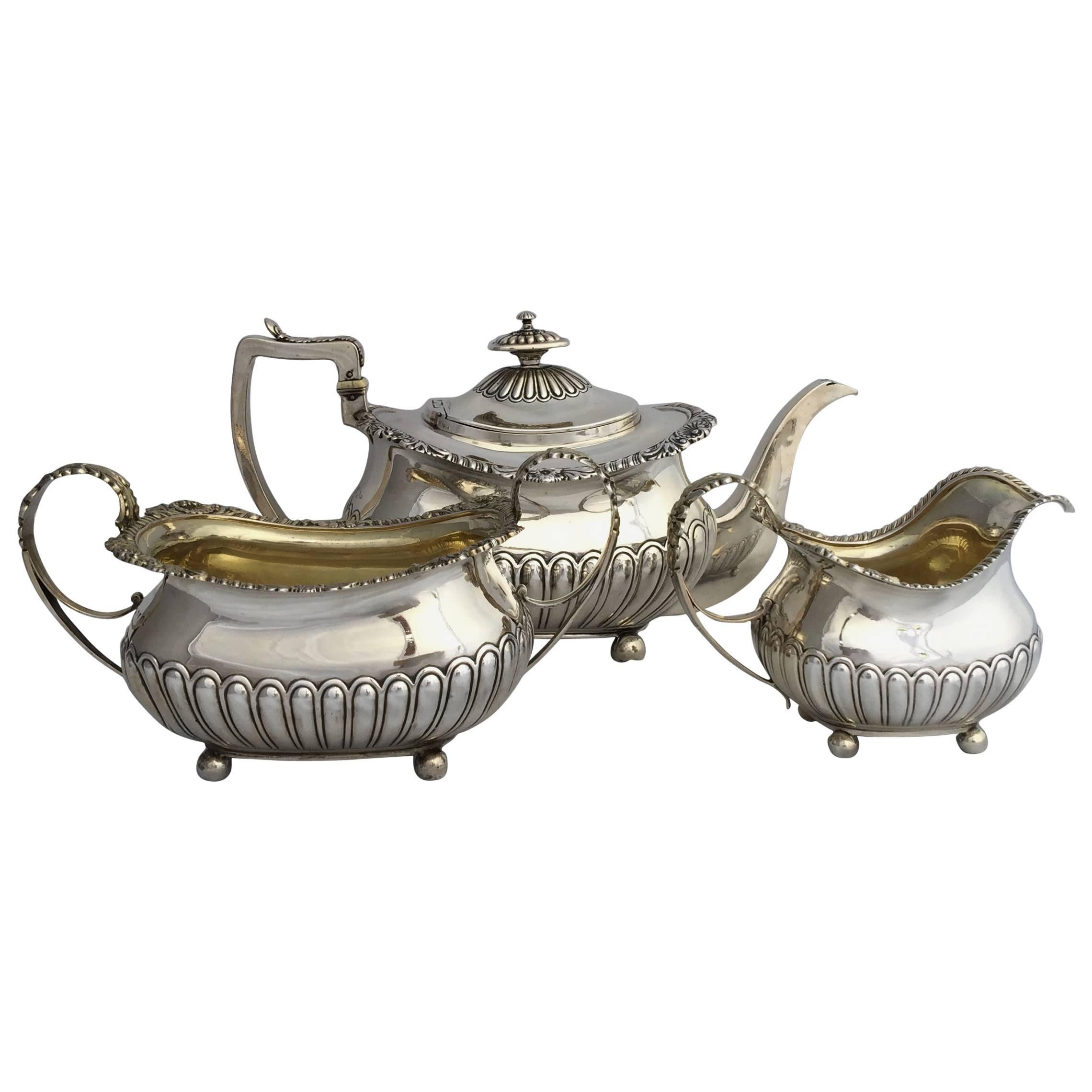 Georgian Three-Piece English Sterling Silver Tea Set by William Eaton For Sale