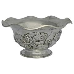 Antique Chinese Export Silver Bowl by Luen Wo with Lotus Detail