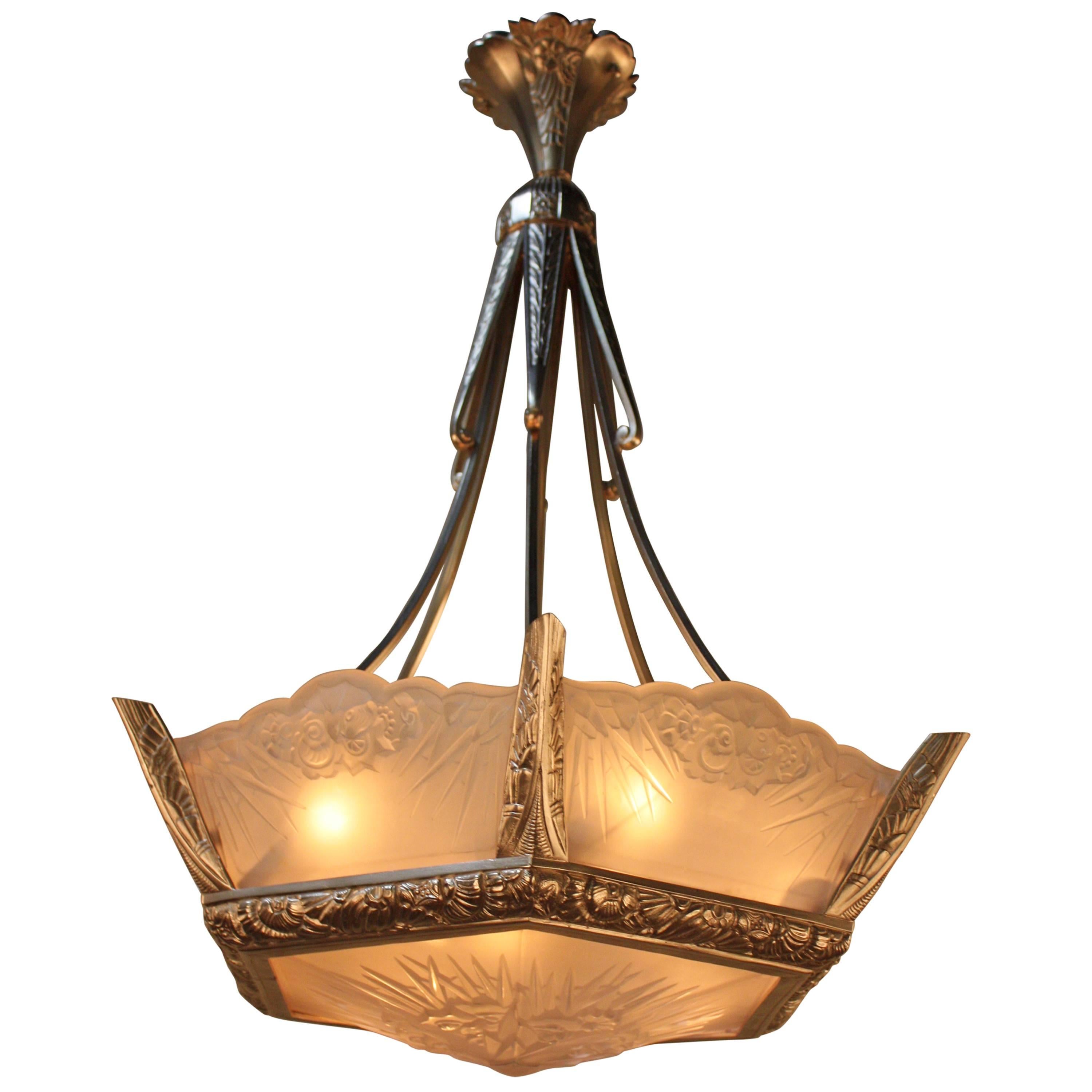 French Art Deco Chandelier by Muller Frères