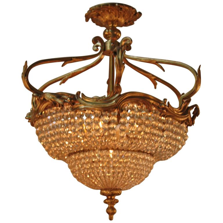 French Semi Flush Mount Crystal Chandelier at 1stDibs