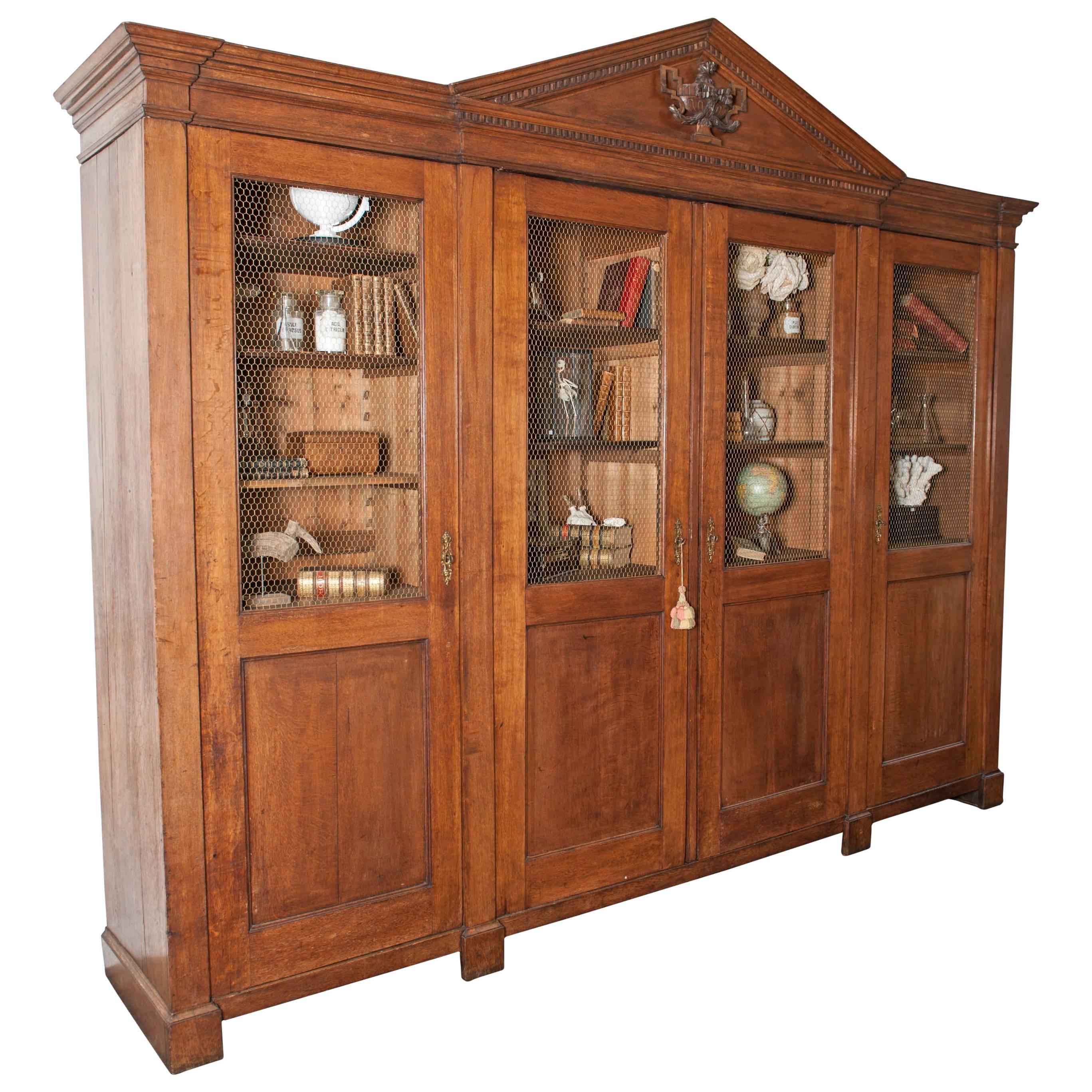 Large Antique Oak Library Bookcase in Neoclassical Style For Sale