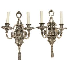 1920s Pair of Ornate Georgian EF Caldwell Two-Arm Silver over Bronze Sconces 4