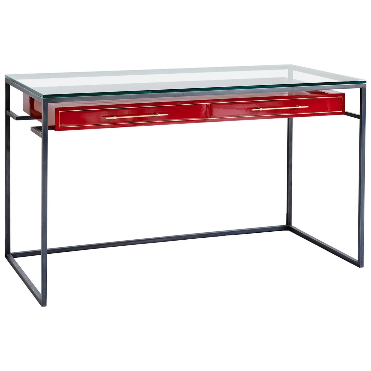 Red Enamel Floating Drawer Desk For Sale