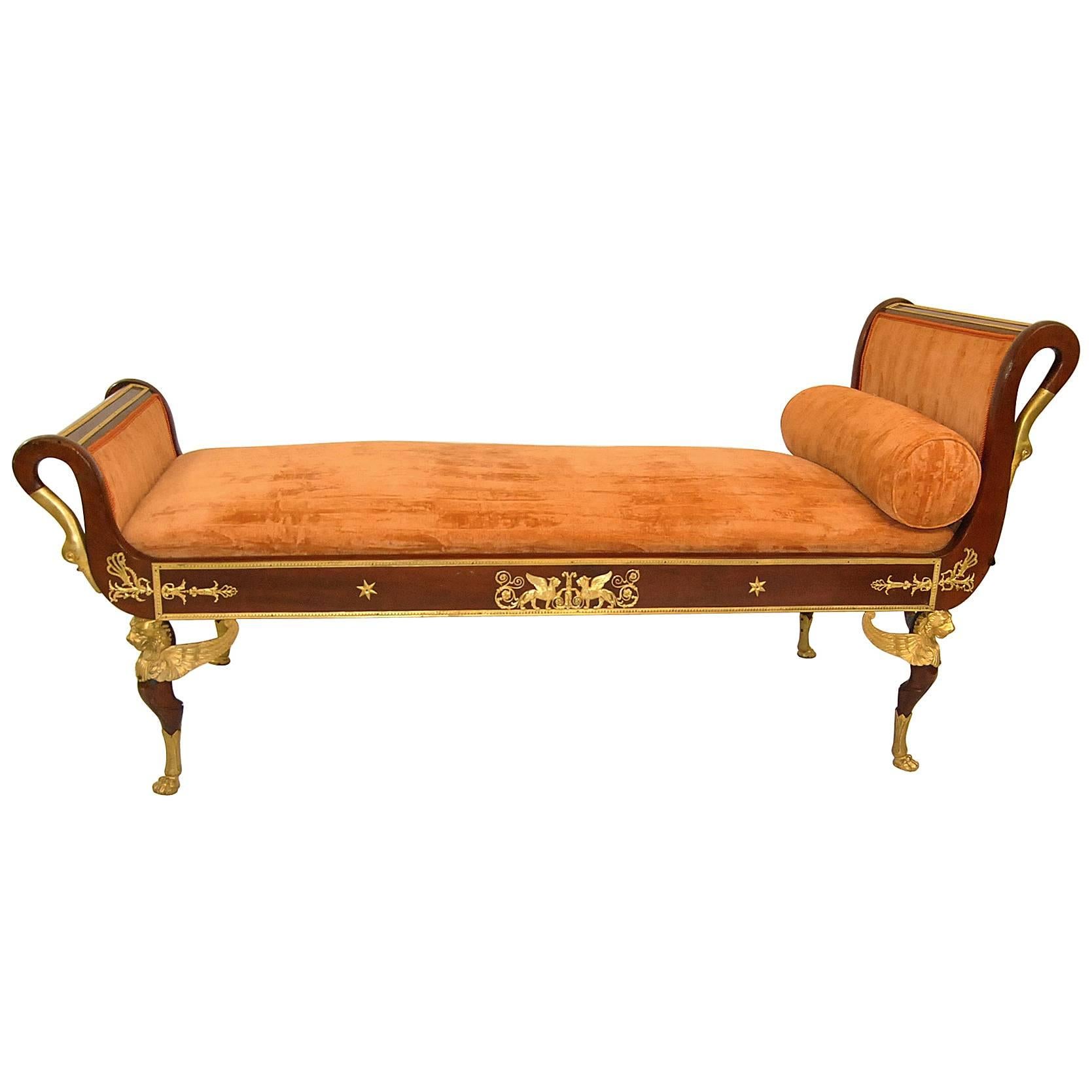 French Empire Style Bronze Ormolu Mounted Day Bed Recamier