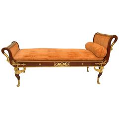 Antique French Empire Style Bronze Ormolu Mounted Day Bed Recamier