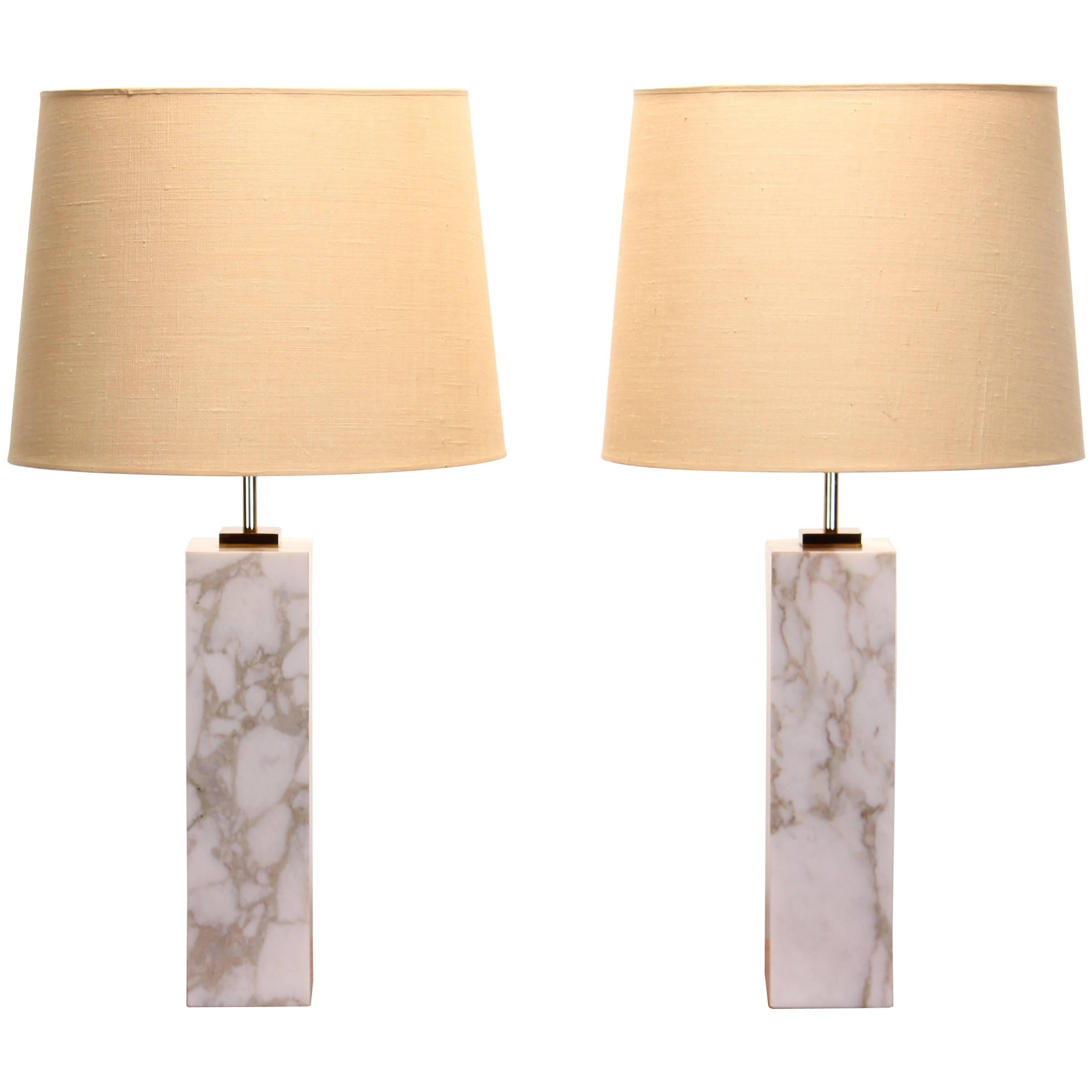Pair of Marble Lamps Designed by T.H. Robsjohn-Gibbings for Hansen, 1970