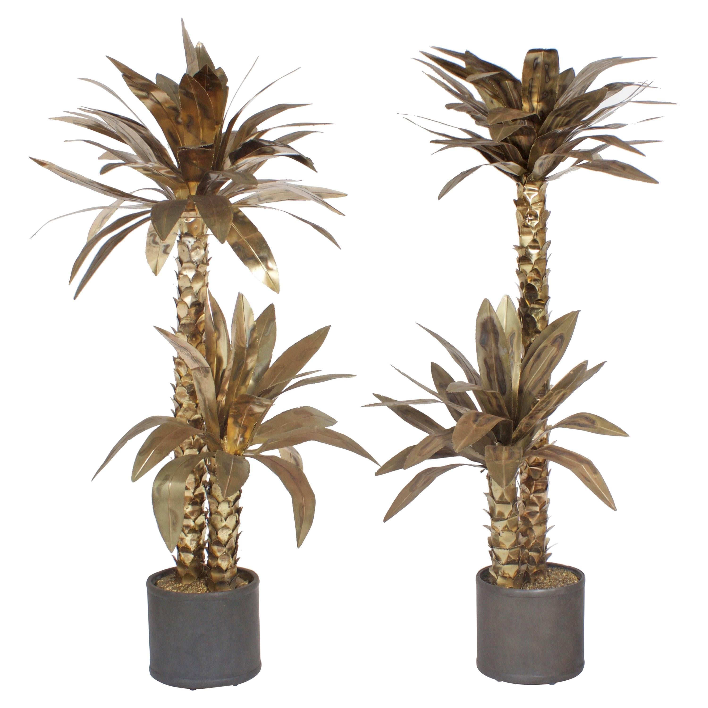 Pair of Large Brass Palm Tree Sculptures