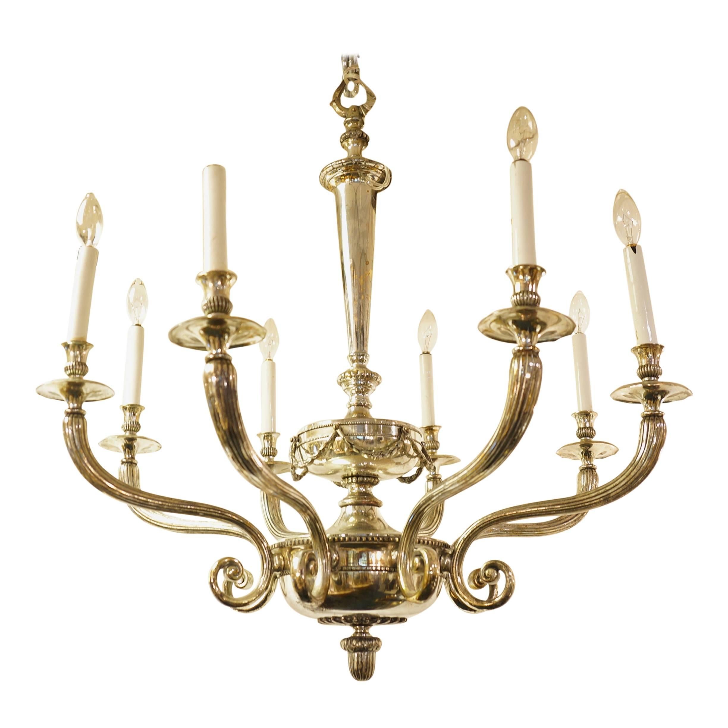 Neoclassical Eight-Arm Silvered Chandelier Attributed to Caldwell and Co.  For Sale
