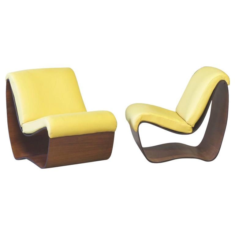 Rare Pair Of Norman Cherner Bentwood Lounge Chairs
