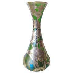 "Amazing" Large Loetz Glass Alvin Sterling Overlay Vase, circa 1900