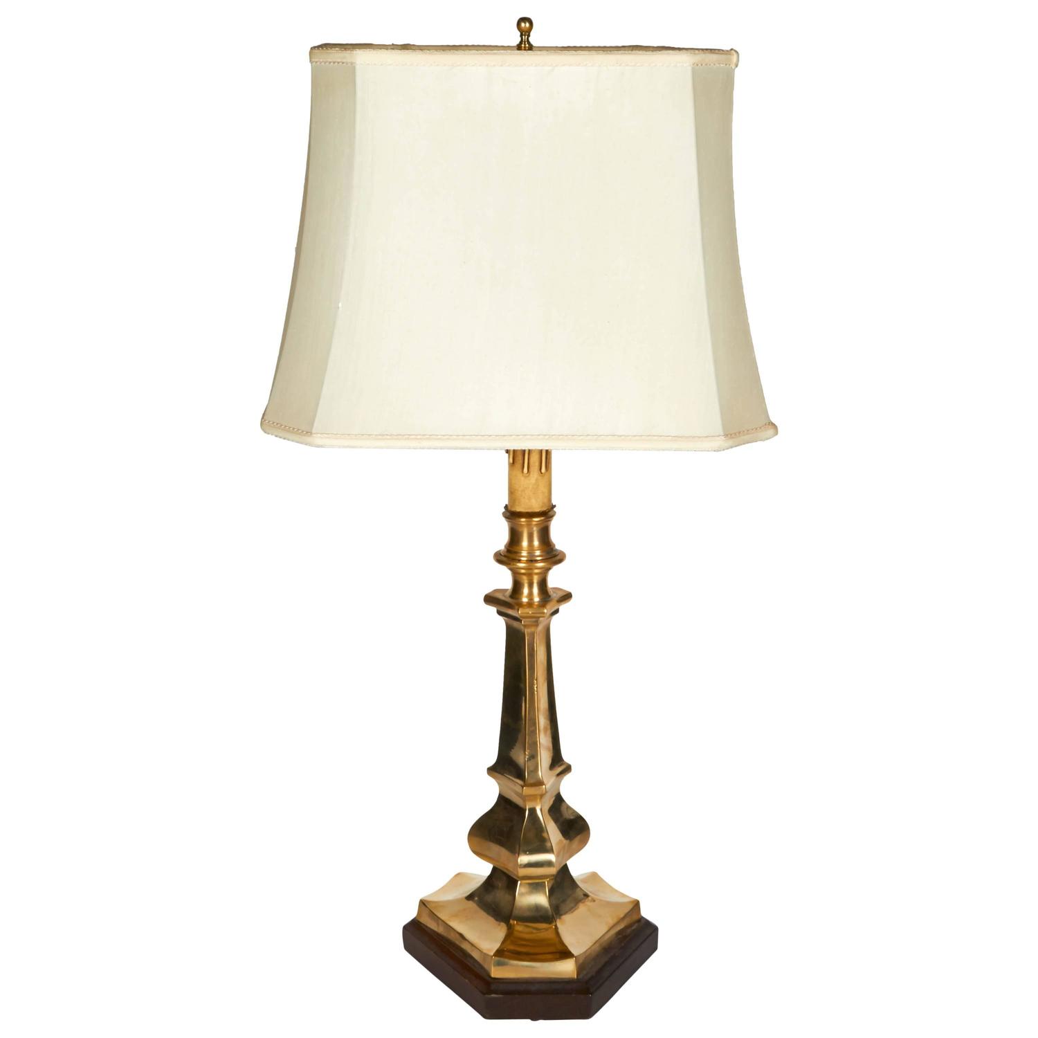 Italian Classical Brass Candlestick Table Lamp For Sale at 1stdibs