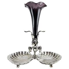 Late 19th Century Amethyst Glass and Silver Plate Epergne by Mappin & Webb