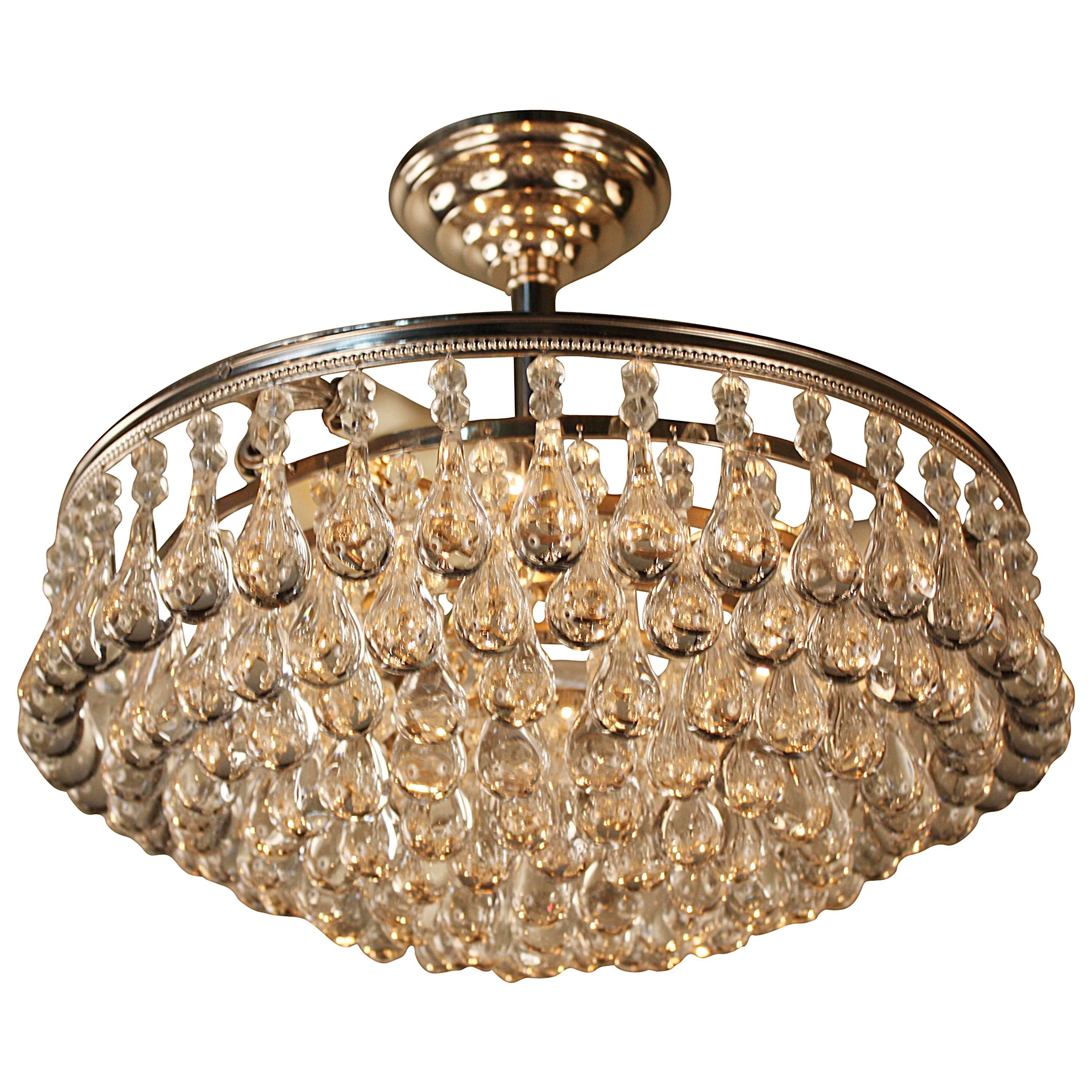 French Tear Drop Crystal Semi Flush Mount Chandelier