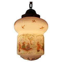 French 1930 Painted Glass Pendent Light