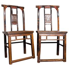 Late 19th Century Qing Dynasty Chinese Lacquered and Carved Side Chairs