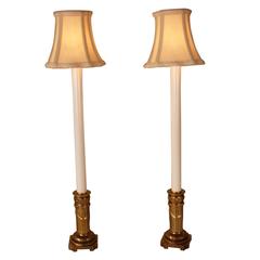 Pair of French Bronze Candlestick Table Lamps