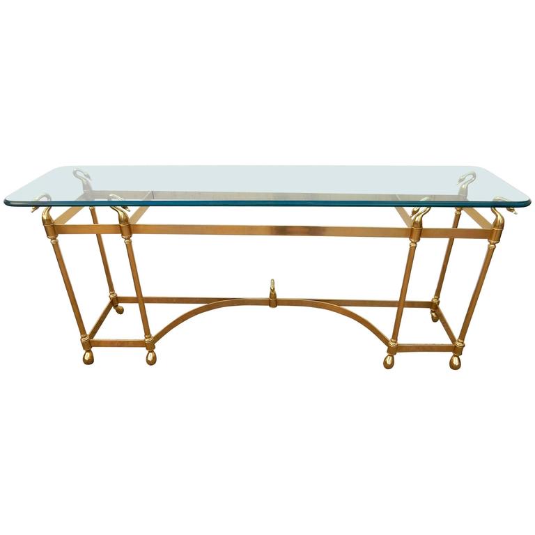 Hollywood Regency Labarge Brass Swan Console Sofa Table At 1stdibs Hollywood Regency Labarge Brass Swan Console Sofa Table For