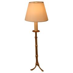 French Mid-Century Faux Bamboo Bronze Table Lamp by Maison Baguès