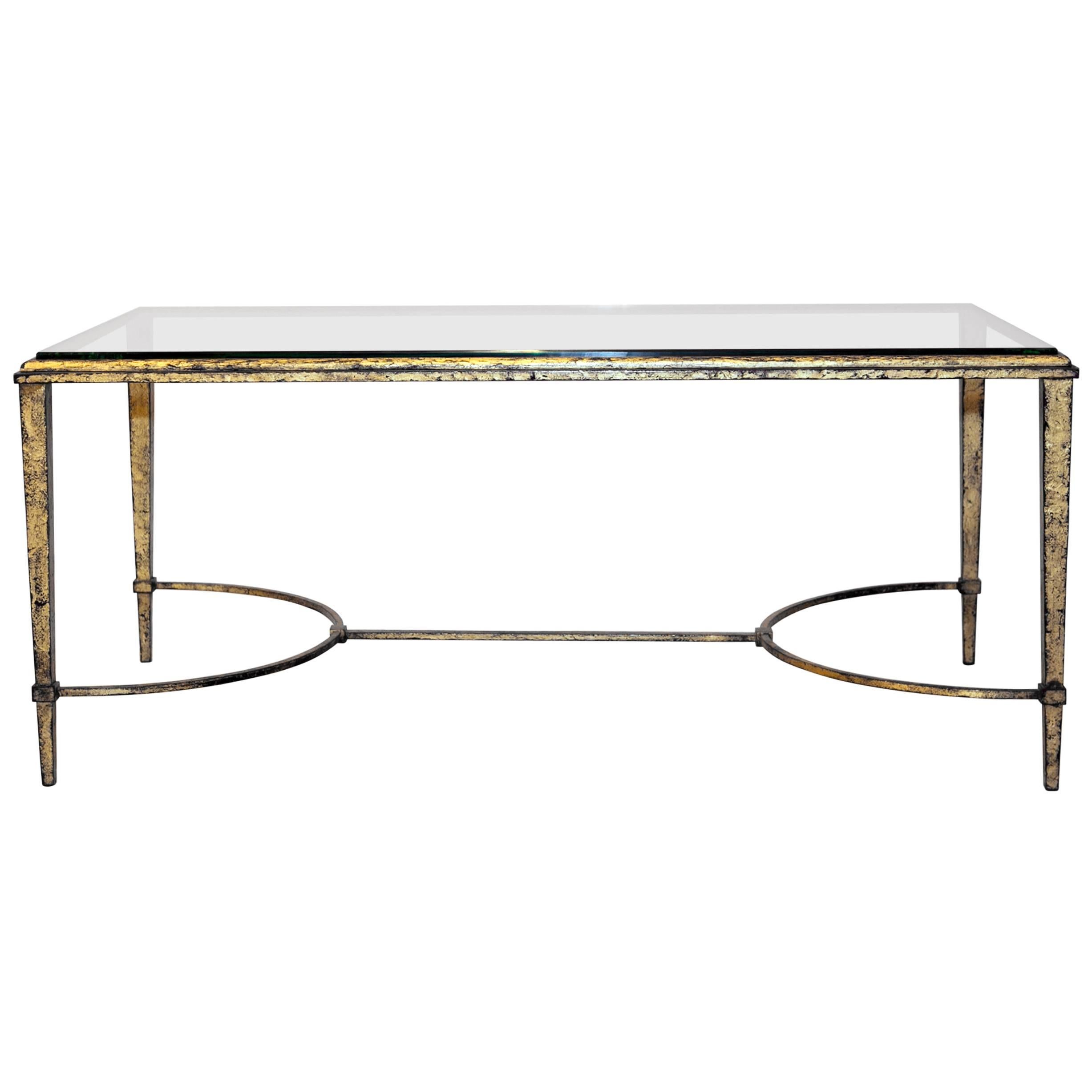 1940s Mid-Century Modern French Coffee Table by Maison Ramsay, Glass, Gold For Sale