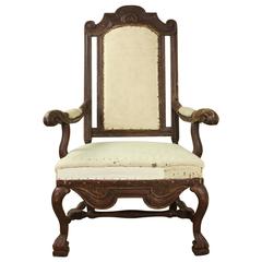 Large Swedish Baroque Armchair, Original 17th Century Patina