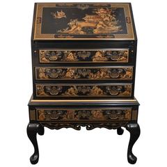 Used Maddox Chinoiserie Style Black Lacquer Secretaire Desk with Drop-Front