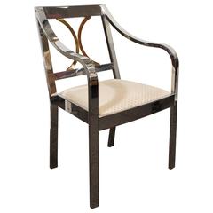 Karl Springer Armchair in Polished Steel with Brass Detail