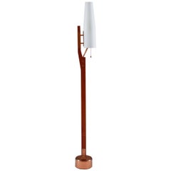 Very Rare Floor Lamp by Orrefors in Teak, Copper and Opaline Glass