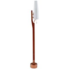 Very Rare Floor Lamp by Orrefors in Teak, Copper and Opaline Glass 10