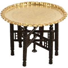 Vintage Moroccan Etched Brass Round Tray Table 9