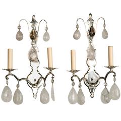 Silver Plated Bronze Rock Crystal Sconces