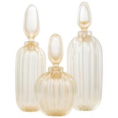 Murano "Avventurina" Glass Set of Three Bottles
