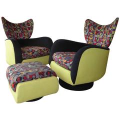 Pair of Vladimir Kagan Lounge Chairs for Directional with Ottoman 7