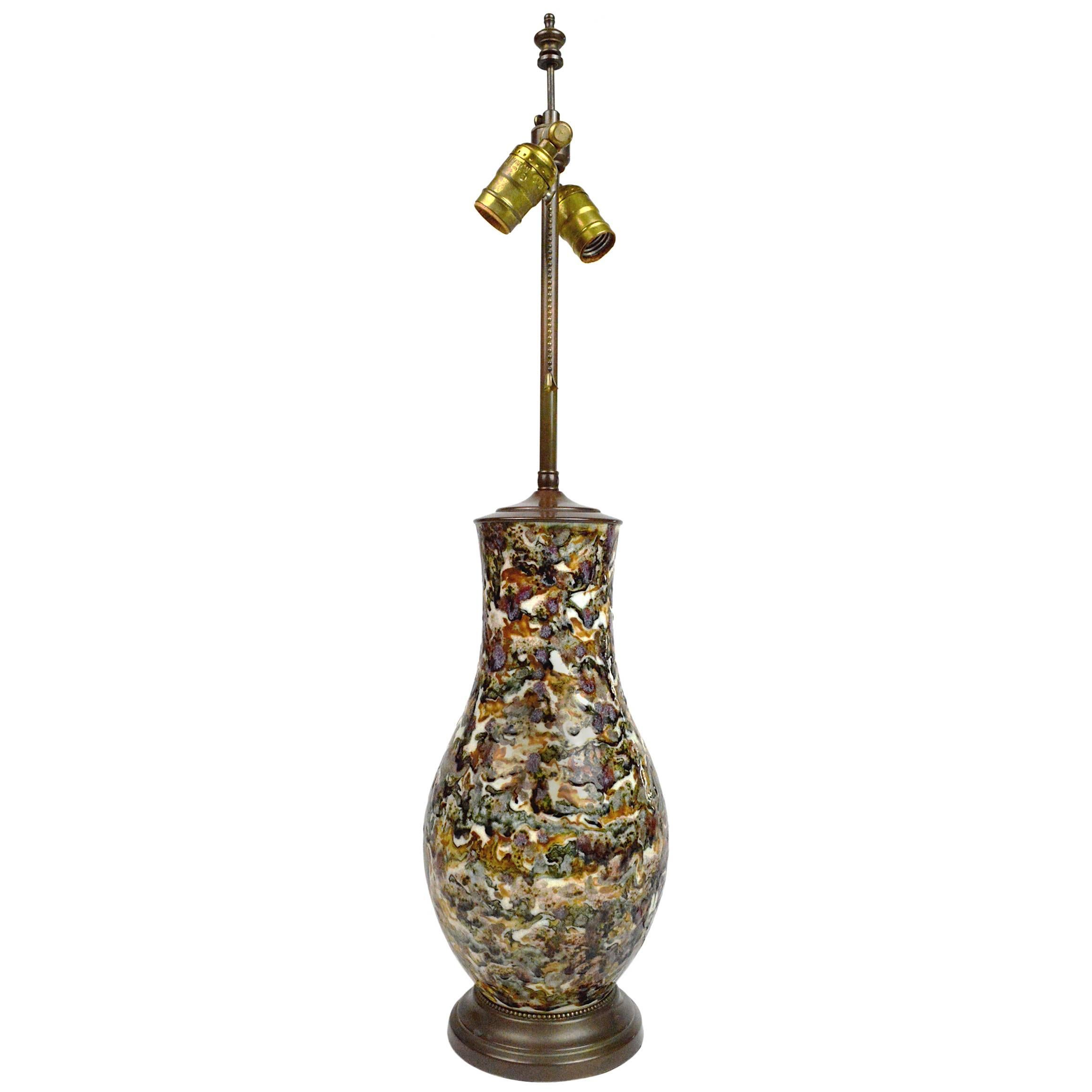 Asian Porcelain Table Lamp with Marbleized  Design For Sale