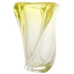 Vintage Handblown Murano Ombré Citron Glass Vase