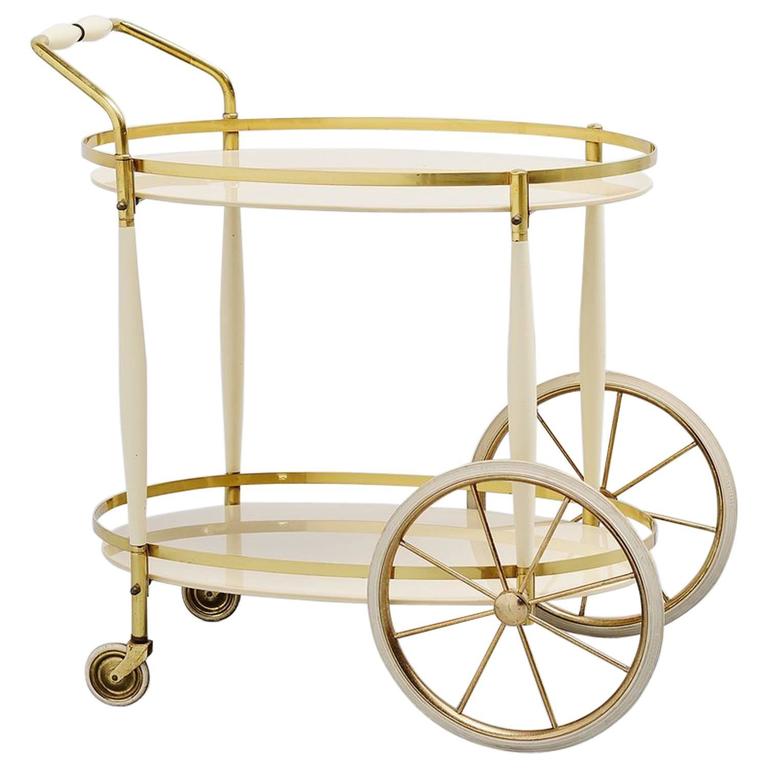 Italian Brass and Glass Tea Cart, 1950 at 1stDibs | brass tea cart, brass  tea trolley, vintage brass tea cart