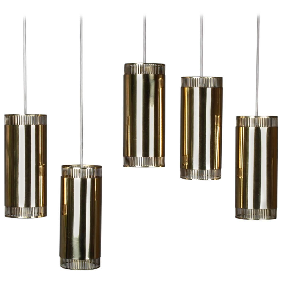 Set of Five Swedish Pendants in Perforated Brass by Boréns