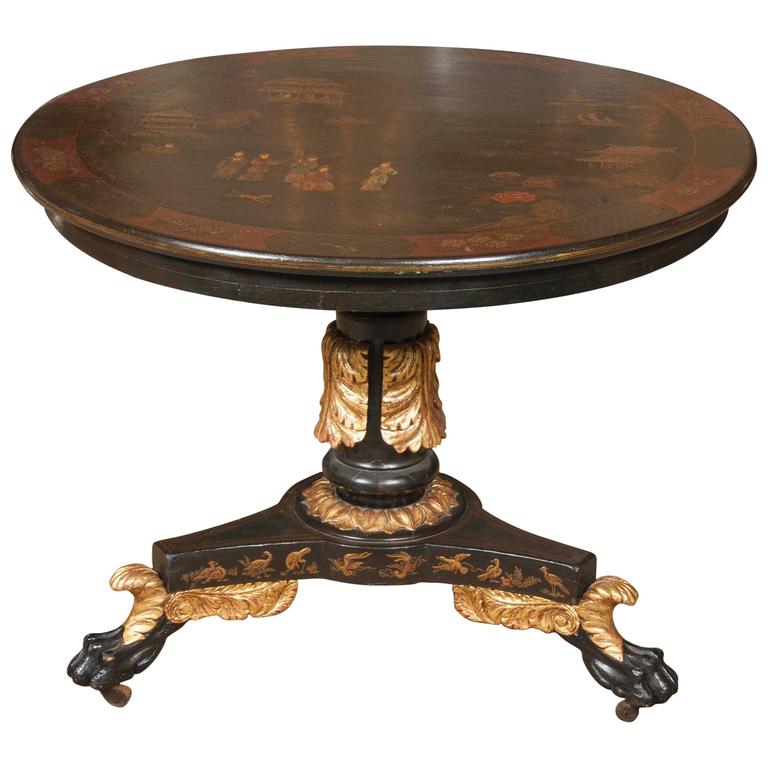 Japanned and Parcel-Gilt Regency Style Tilt-Top Table Japanned and Parcel-Gilt Regency Style Tilt-Top Table