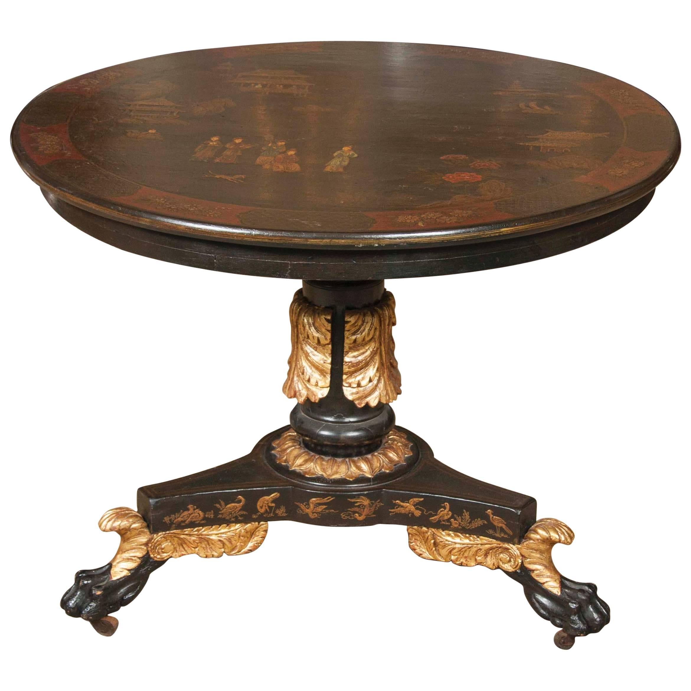 Japanned and Parcel-Gilt Regency Style Tilt-Top Table For Sale