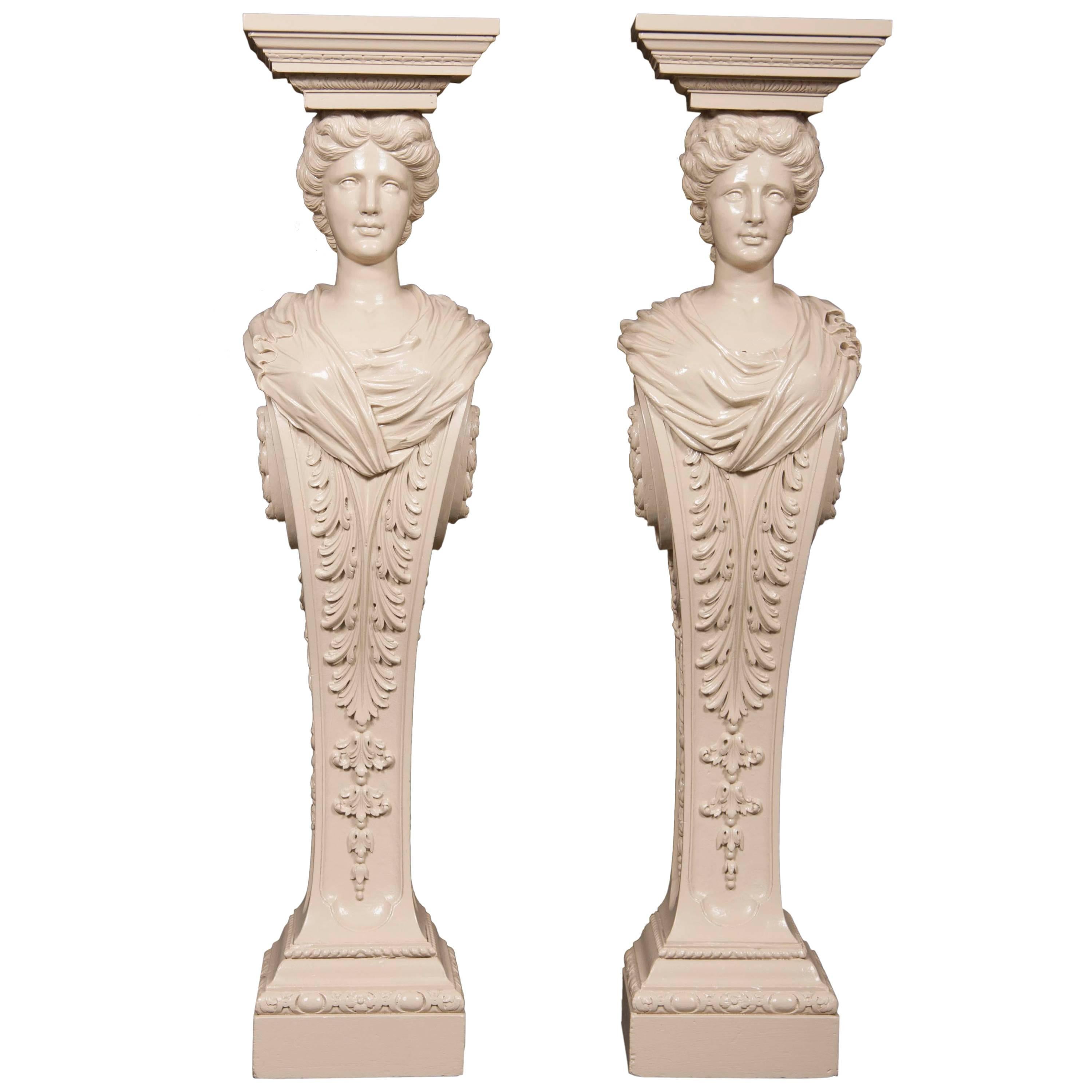 Pair of Lacquered Carved Wood Pedestals in the Manner of William Kent