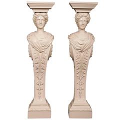 Antique Pair of Lacquered Carved Wood Pedestals in the Manner of William Kent