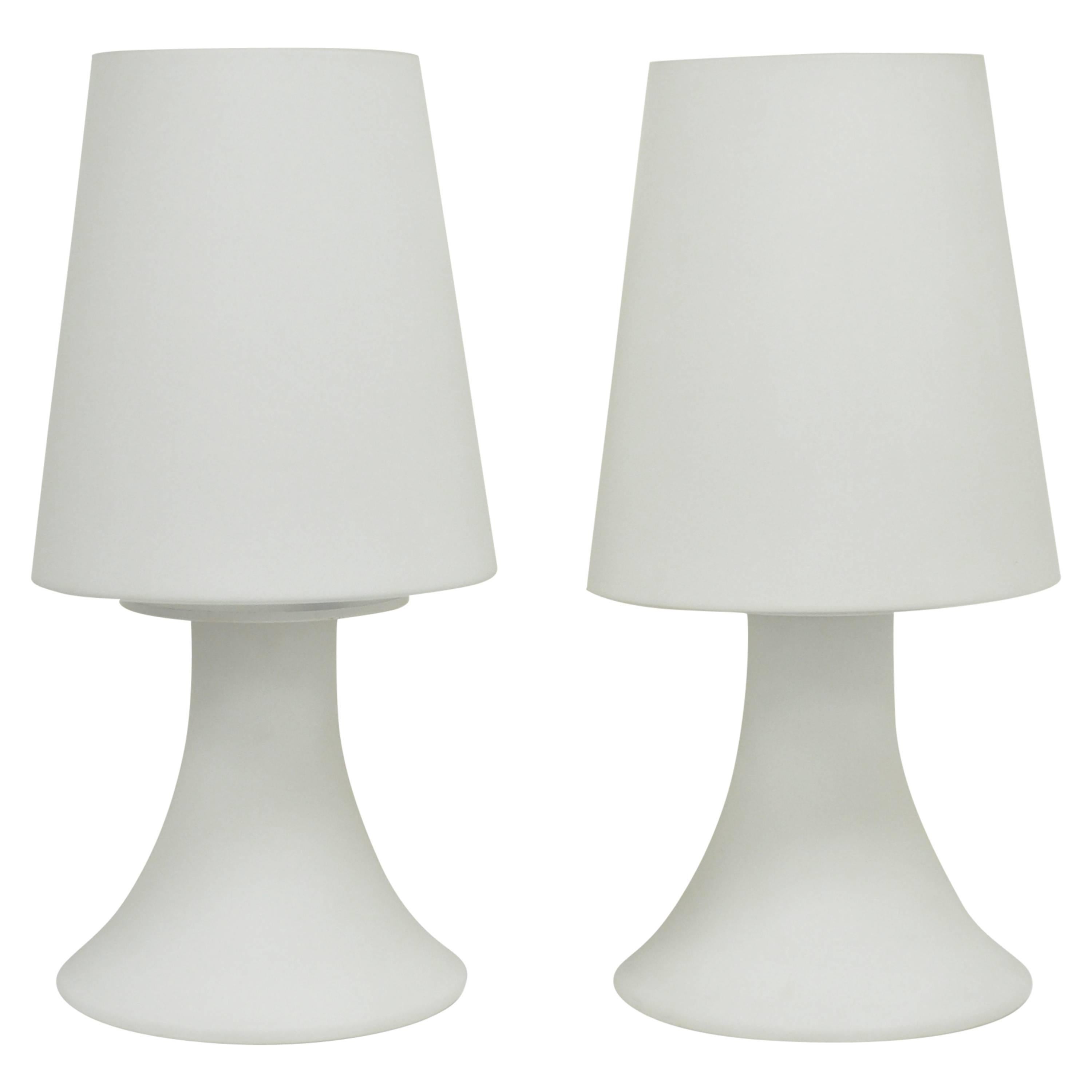 Pair of White Frosted Glass Mushroom Table Lamps by Laurel