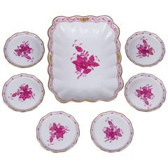 Retro Herend Chinese Bouquet Raspberry Hazelnut Set for Six Persons, circa 1960