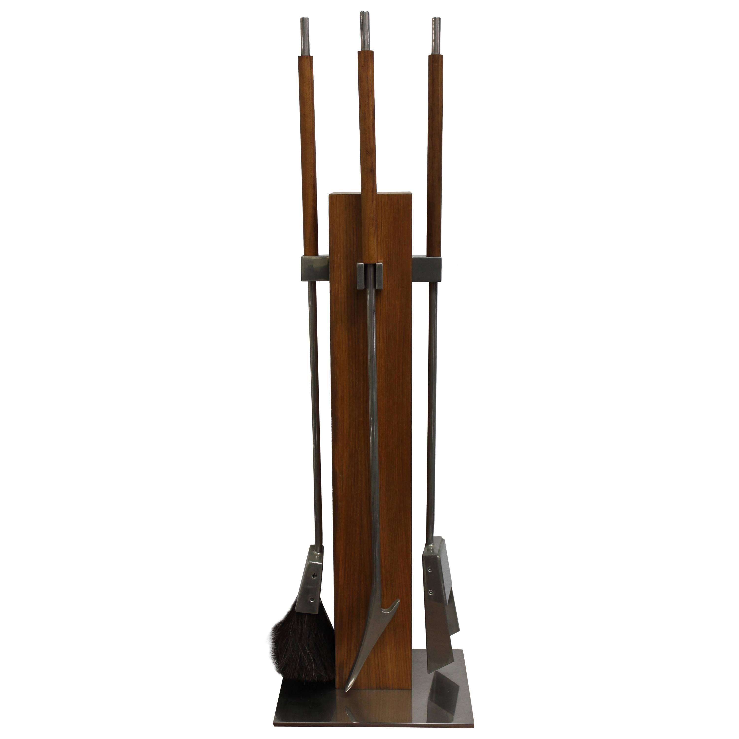 Walnut and Steel Fireplace Firetools